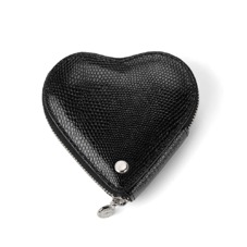 Heart Coin Purse in Jet Black Lizard