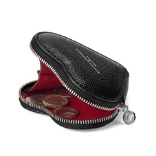 Heart Coin Purse in Jet Black Lizard