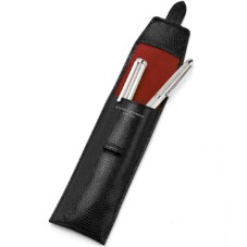 Small Pen Case in Jet Black Lizard & Red Suede
