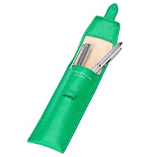 Small Pen Case in Grass Green Lizard & Cream Suede