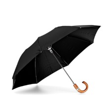Mens Compact Automatic Umbrella with Maplewood Handle in Black