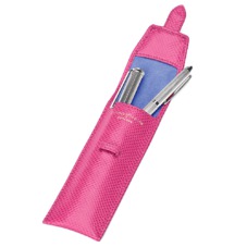 Small Pen Case in Raspberry Lizard & Pale Blue Suede