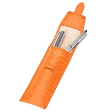 Small Pen Case in Orange Lizard & Cream Suede