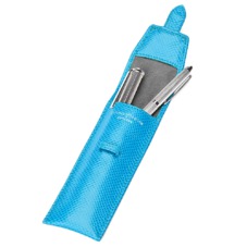 Small Pen Case in Aquamarine Lizard & Silver Suede