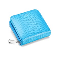 Mini Continental Zipped Coin Purse in Aquamarine Lizard