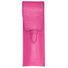 Small Pen Case in Raspberry Lizard & Pale Blue Suede