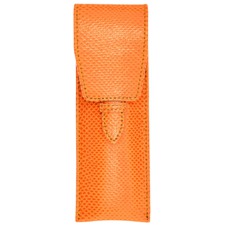 Small Pen Case in Orange Lizard & Cream Suede