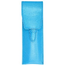 Small Pen Case in Aquamarine Lizard & Silver Suede