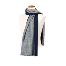 Men's Double Faced Silk & Wool Scarf in Light Blue & Navy