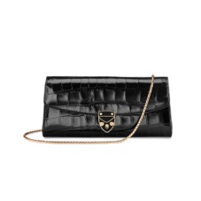 Aspinal x Beulah Blue Heart Clutch in Deep Shine Black Croc