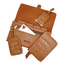 Classic Travel Collection in Deep Shine Vintage Tan Croc & Cappuccino Suede