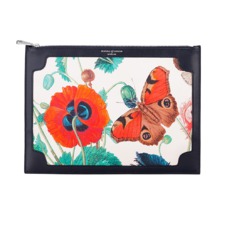 Botanical Silk Clutch in Alabaster Botanical Silk & Smooth Navy