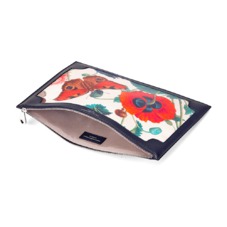 Botanical Silk Clutch in Alabaster Botanical Silk & Smooth Navy