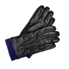 Mens Leather Gloves with Knitted Cuff in Black Nappa & Navy Knit