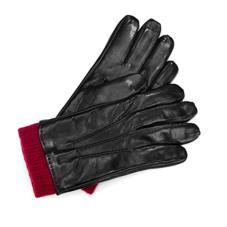 Mens Leather Gloves with Knitted Cuff in Black Nappa & Bordeaux Knit
