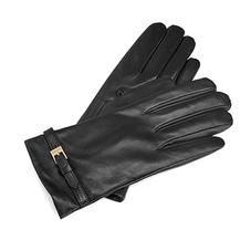 Ladies Cashmere Lined Leather Gloves with Buckle in Black