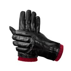 Mens Leather Gloves with Knitted Cuff in Black Nappa & Bordeaux Knit