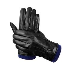 Mens Leather Gloves with Knitted Cuff in Black Nappa & Navy Knit