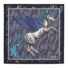 Pegasus Feather Silk Twill Scarf in Midnight Blue (27.5