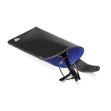 Slimline Glasses Case in Smooth Black & Cobalt Blue Suede