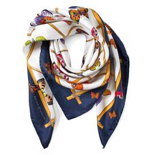 Multi Coloured Butterflies Silk Scarf in Midnight Blue
