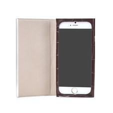 iPhone 6 Leather Book Case in Deep Shine Amazon Brown Croc & Stone Suede