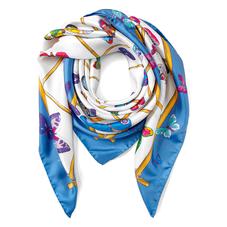 Multi Coloured Butterflies Silk Scarf in Forget Me Not