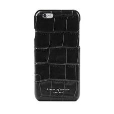 iPhone 6 Leather Cover in Deep Shine Black Croc & Black Suede