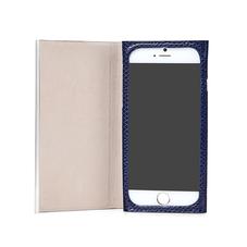 iPhone 6 Leather Book Case in Midnight Blue Lizard & Stone Suede