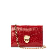 Manhattan Clutch with Chain in Deep Shine Red Croc