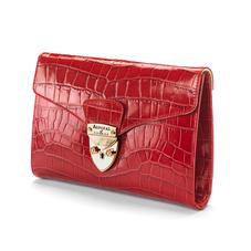 Manhattan Clutch with Chain in Deep Shine Red Croc