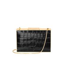 Scarlett Box Clutch in Deep Shine Black Croc