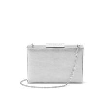Scarlett Box Clutch in Silver Saffiano & Smooth Alabaster White