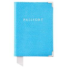 Passport Cover in Aquamarine Lizard & Silver Suede