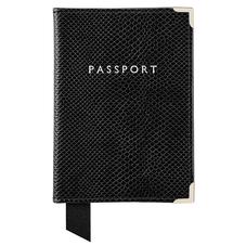 Passport Cover in Jet Black Lizard & Red Suede