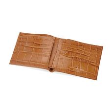 Billfold Wallet in Deep Shine Vintage Tan Croc & Cappuccino Suede