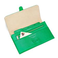 Classic Travel Wallet in Grass Green Lizard & Cream Suede