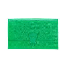Classic Travel Wallet in Grass Green Lizard & Cream Suede
