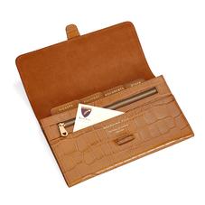 Classic Travel Wallet in Deep Shine Vintage Tan Croc & Cappuccino Suede