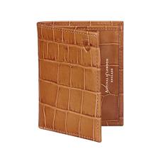 Double Credit Card Case with Back Pocket in Deep Shine Vintage Tan Croc & Cappuccino Suede