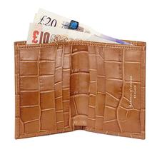 Double Credit Card Case with Back Pocket in Deep Shine Vintage Tan Croc & Cappuccino Suede
