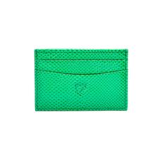 Slim Credit Card Case in Grass Green Lizard & Cream Suede