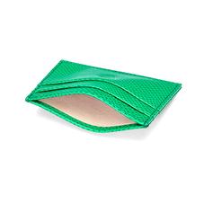 Slim Credit Card Case in Grass Green Lizard & Cream Suede