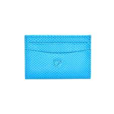 Slim Credit Card Case in Aquamarine Lizard & Silver Suede
