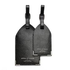 Set of 2 Luggage Tags in Jet Black Lizard