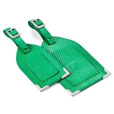 Set of 2 Luggage Tags in Grass Green Lizard