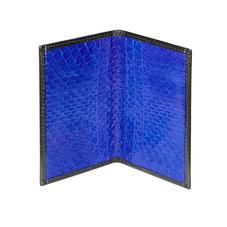 Double Fold Credit Card Case in Smooth Black & Cobalt Snakeskin