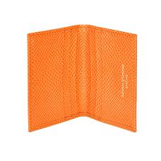 Double Fold Credit Card Case in Orange Lizard