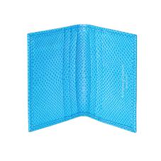 Double Fold Credit Card Case in Aquamarine Lizard