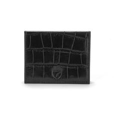 ID & Travel Card Case in Deep Shine Black Croc & Cobalt Suede